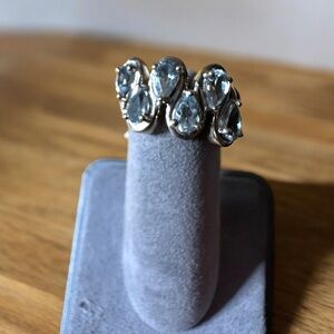Aquamarine Tear Drops in Solid Sterling Silver Ring
